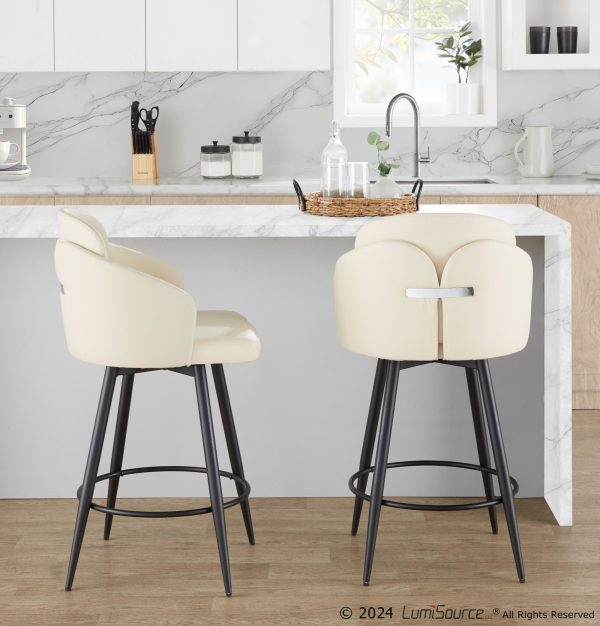Dahlia 26 Inch Cream Faux Leather Contemporary Swivel Stools Set of 2