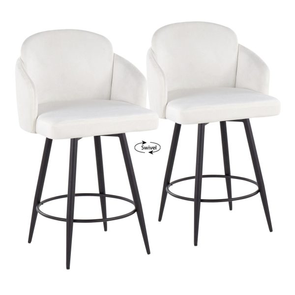 Dahlia 26 Inch Cream Velvet Contemporary Counter Stool Set of 2 2