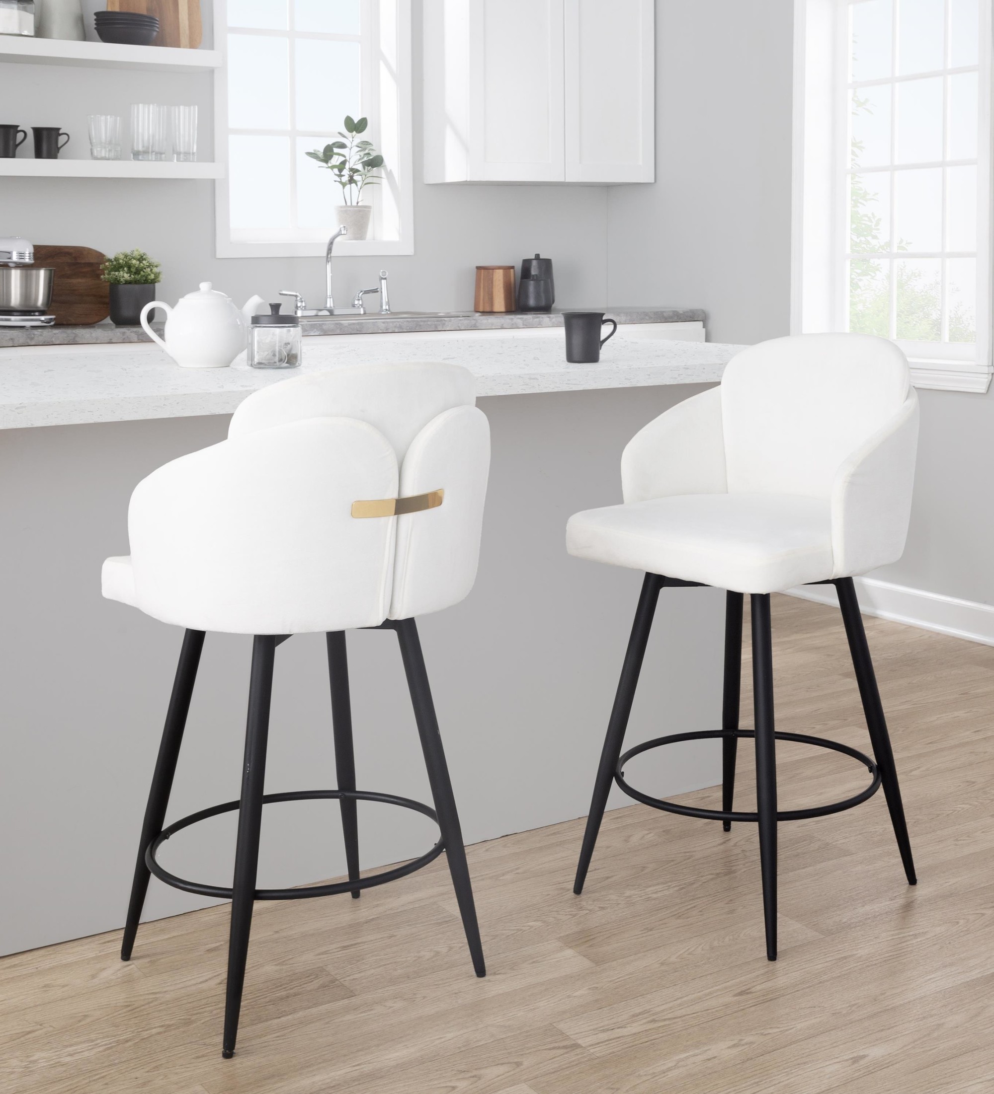 Dahlia 26-Inch Cream Velvet Contemporary Counter Stool (Set of 2) 1 Dahlia 26-Inch Cream Velvet Contemporary Counter Stool (Set of 2)