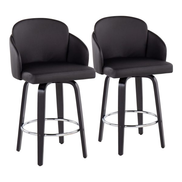 Dahlia Black Contemporary Faux Leather Counter Stools Set of 2 1