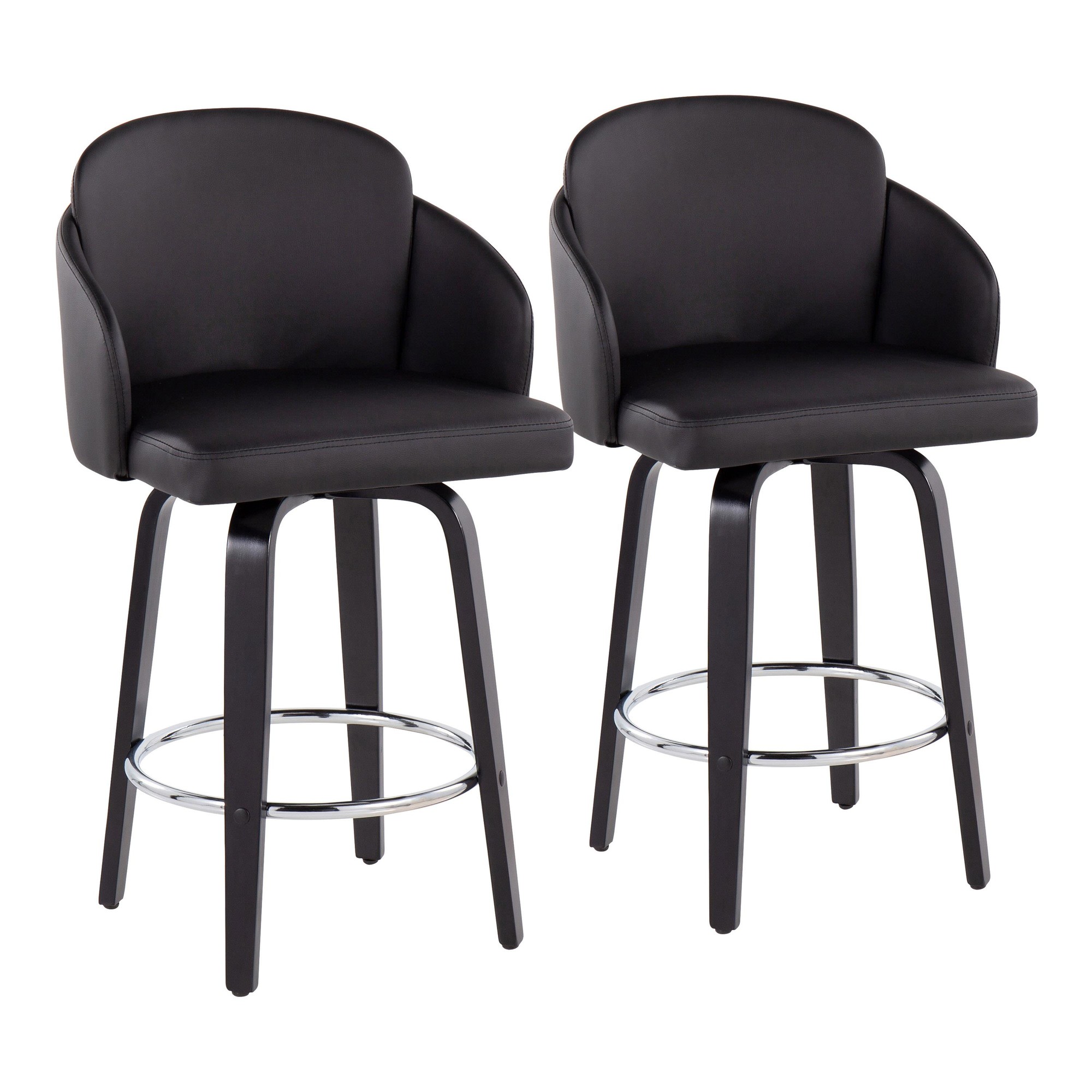 Dahlia Black Contemporary Faux Leather Counter Stools (Set of 2) 2 Dahlia Black Contemporary Faux Leather Counter Stools (Set of 2) - Image 2