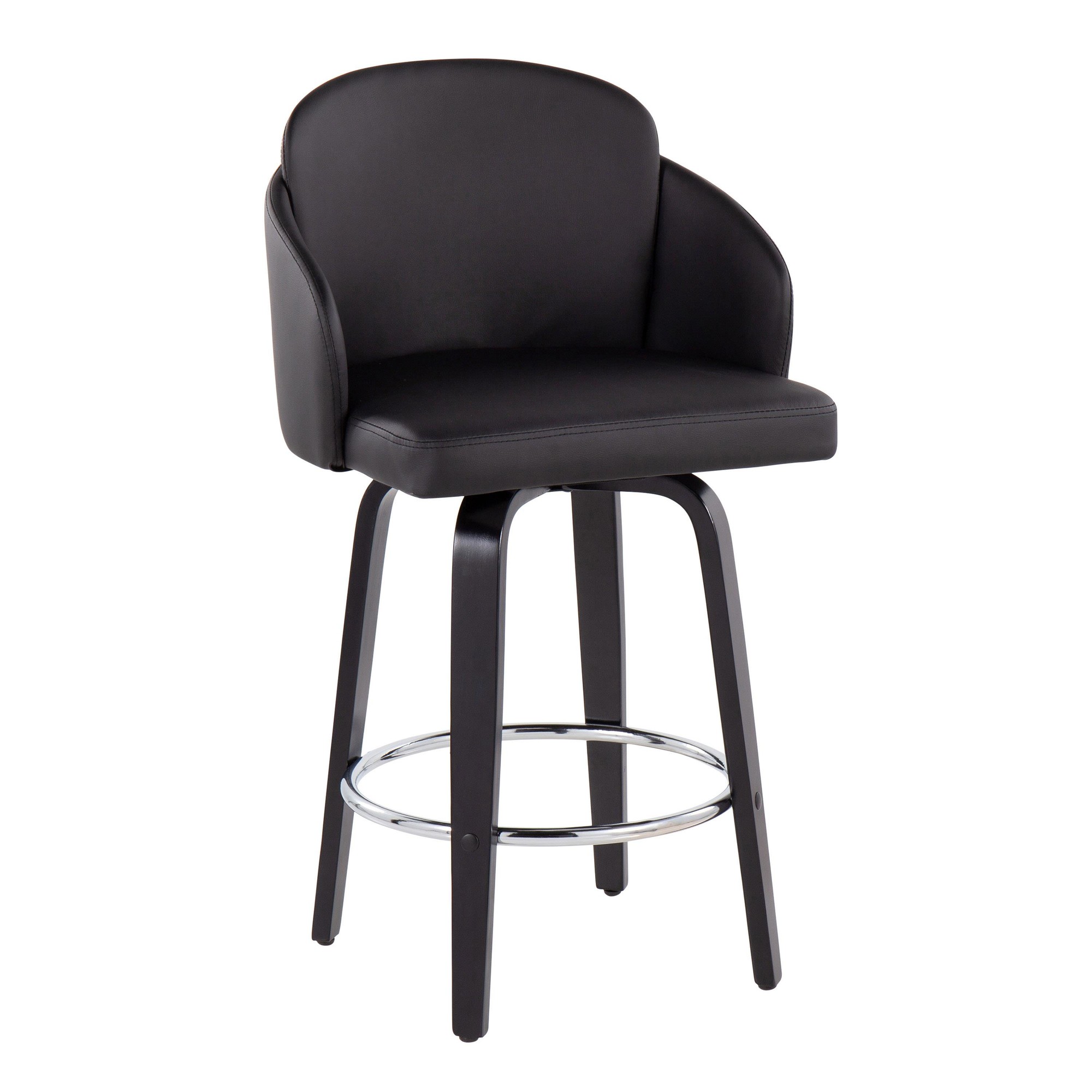 Dahlia Black Contemporary Faux Leather Counter Stools (Set of 2) 3 Dahlia Black Contemporary Faux Leather Counter Stools (Set of 2) - Image 3