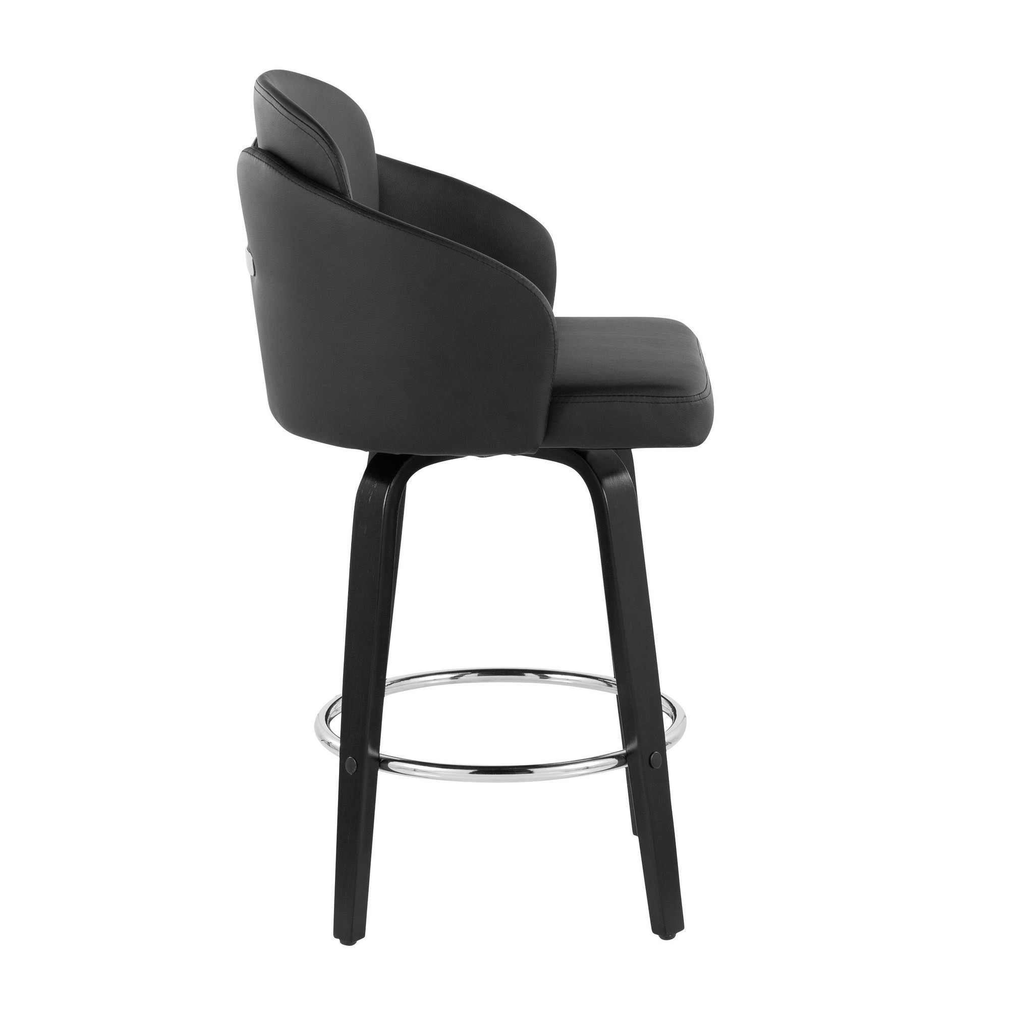 Dahlia Black Contemporary Faux Leather Counter Stools (Set of 2) 4 Dahlia Black Contemporary Faux Leather Counter Stools (Set of 2) - Image 4