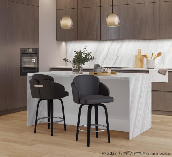 Dahlia Black Contemporary Faux Leather Counter Stools Set of 2
