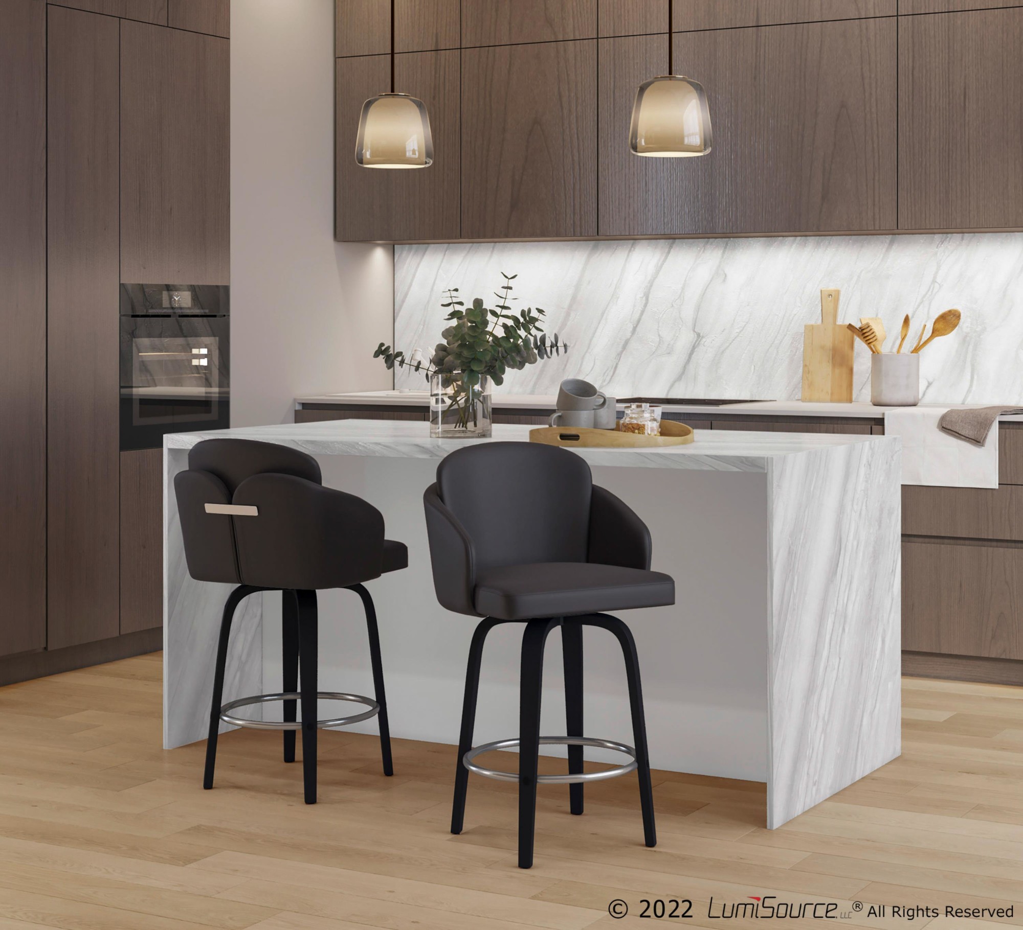 Dahlia Black Contemporary Faux Leather Counter Stools (Set of 2) 1 Dahlia Black Contemporary Faux Leather Counter Stools (Set of 2)