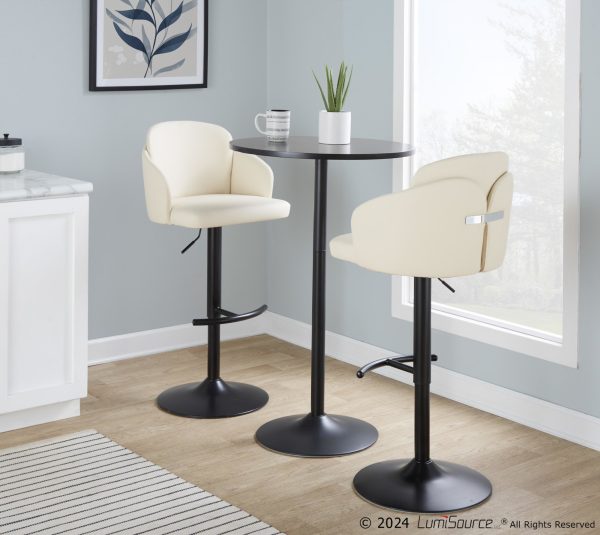 Dahlia Black Metal Cream Faux Leather Contemporary Barstools Set of 2 1