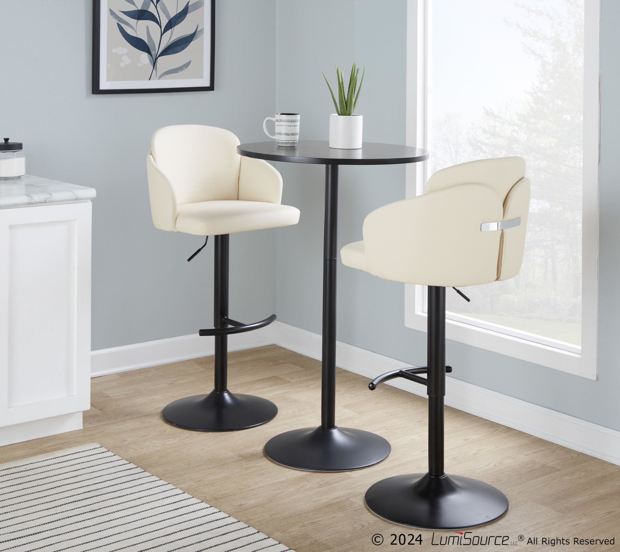 Dahlia Black Metal Cream Faux Leather Contemporary Barstools (Set of 2) 2 Dahlia Black Metal Cream Faux Leather Contemporary Barstools (Set of 2) - Image 2