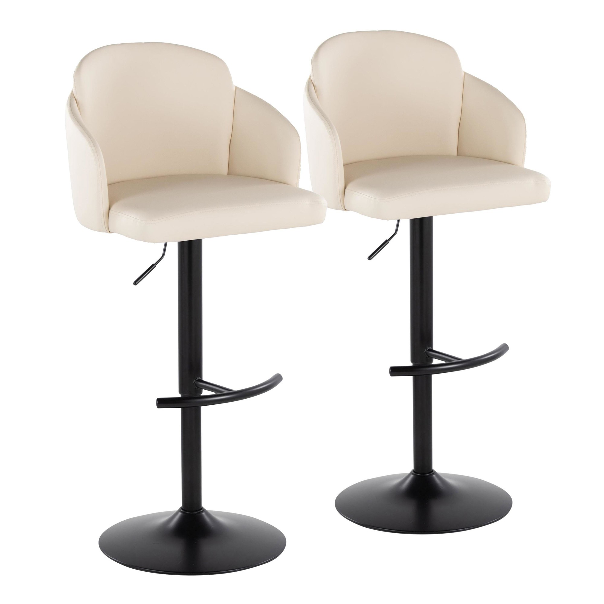 Dahlia Black Metal Cream Faux Leather Contemporary Barstools (Set of 2) 3 Dahlia Black Metal Cream Faux Leather Contemporary Barstools (Set of 2) - Image 3
