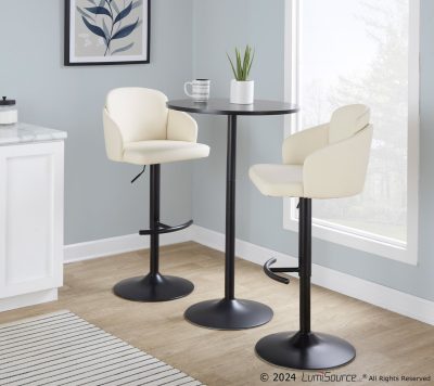 Dahlia Black Metal Cream Faux Leather Contemporary Barstools (Set of 2)