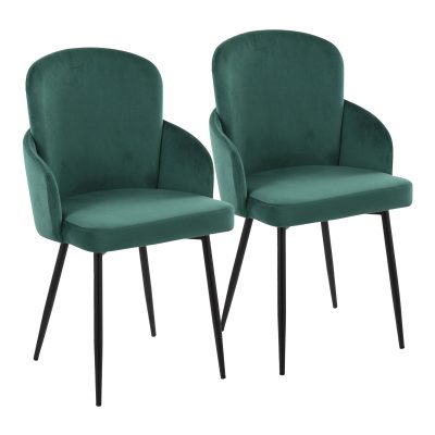 Dahlia Black Metal Green Velvet Contemporary Dining Chair (Set of 2)