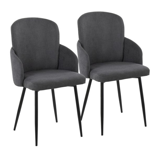Dahlia Black Metal Grey Fabric Contemporary Dining Chairs Set of 2