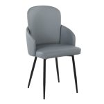 Dahlia Black Metal Grey Faux Leather Contemporary Dining Chairs (Set of 2)