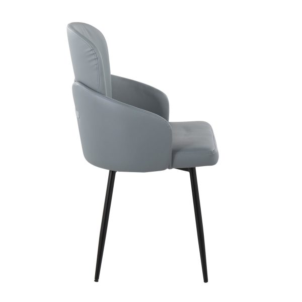 Dahlia Black Metal Grey Faux Leather Contemporary Dining Chairs Set of 2 3