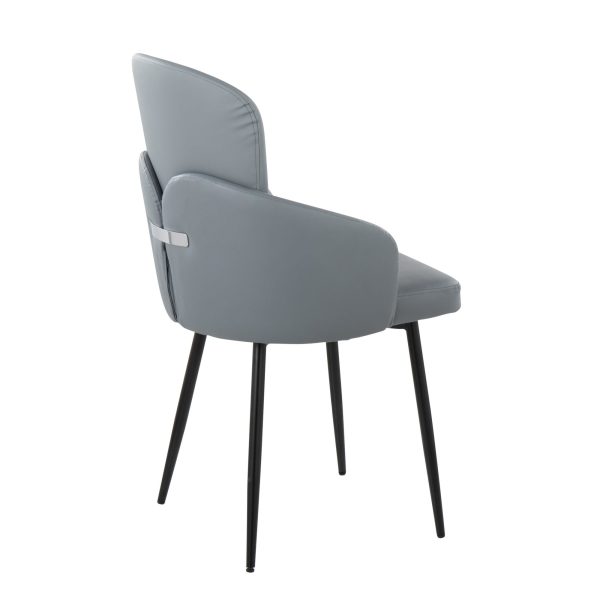 Dahlia Black Metal Grey Faux Leather Contemporary Dining Chairs Set of 2 4
