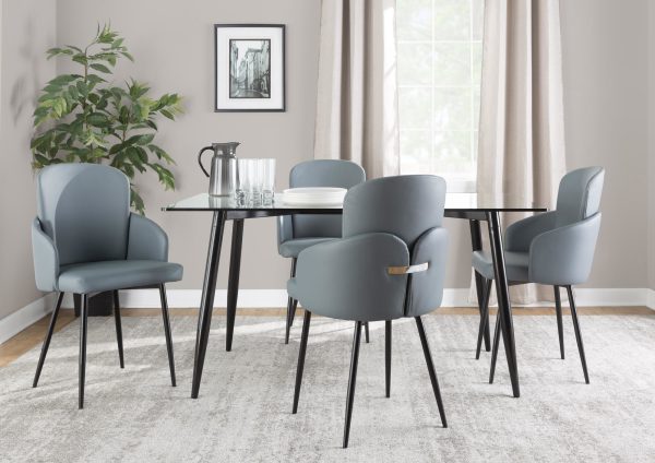 Dahlia Black Metal Grey Faux Leather Contemporary Dining Chairs Set of 2