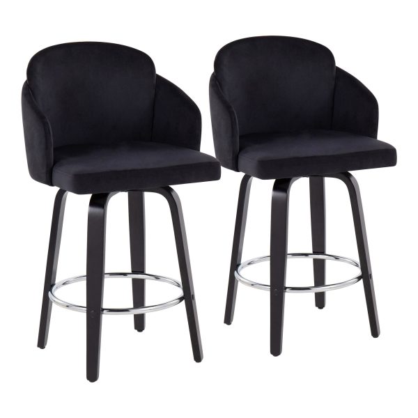 Dahlia Black Velvet Contemporary Counter Stool Set of 2 2