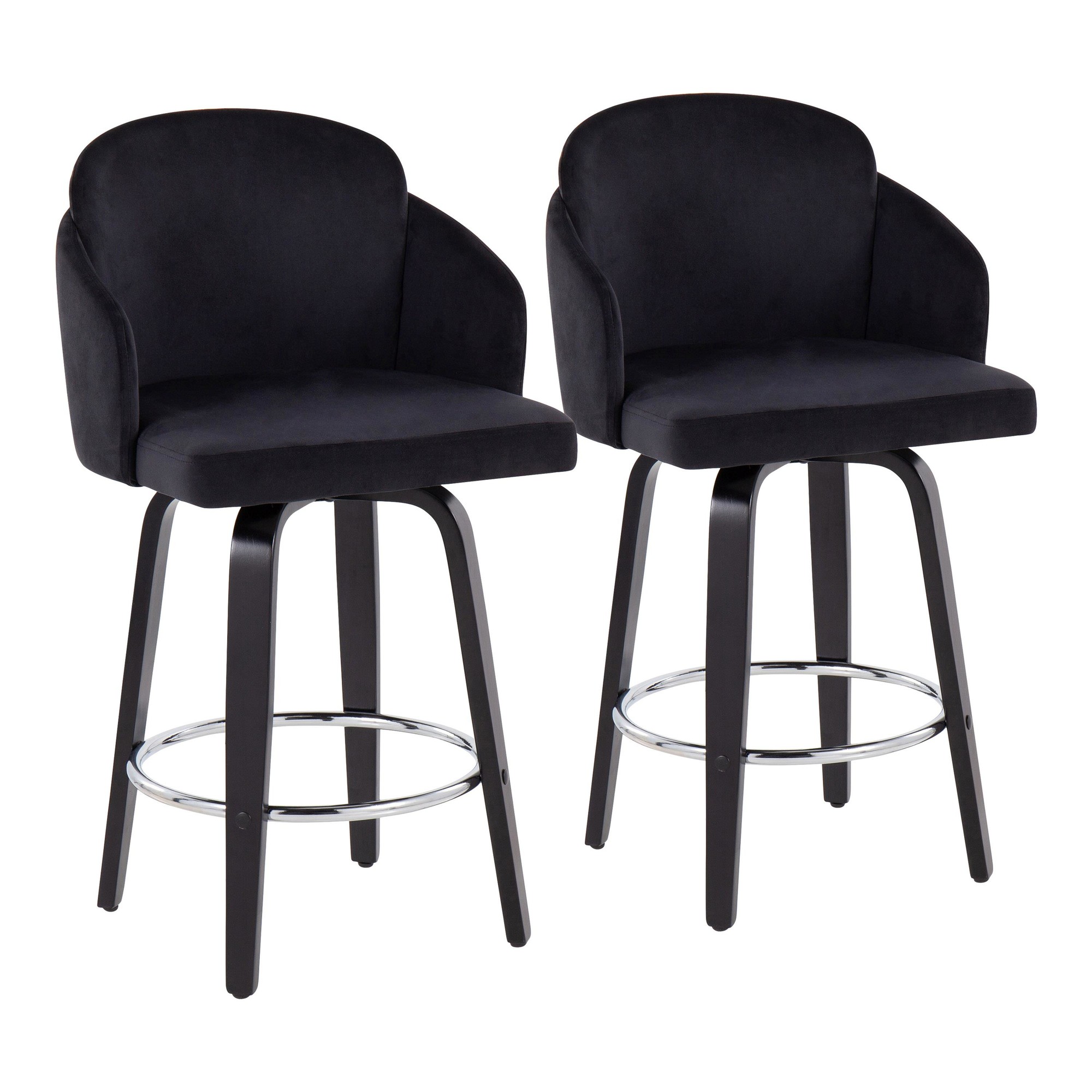 Dahlia Black Velvet Contemporary Counter Stool (Set of 2) 3 Dahlia Black Velvet Contemporary Counter Stool (Set of 2) - Image 3