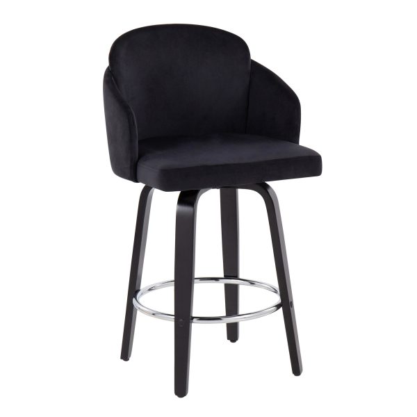 Dahlia Black Velvet Contemporary Counter Stool Set of 2 3