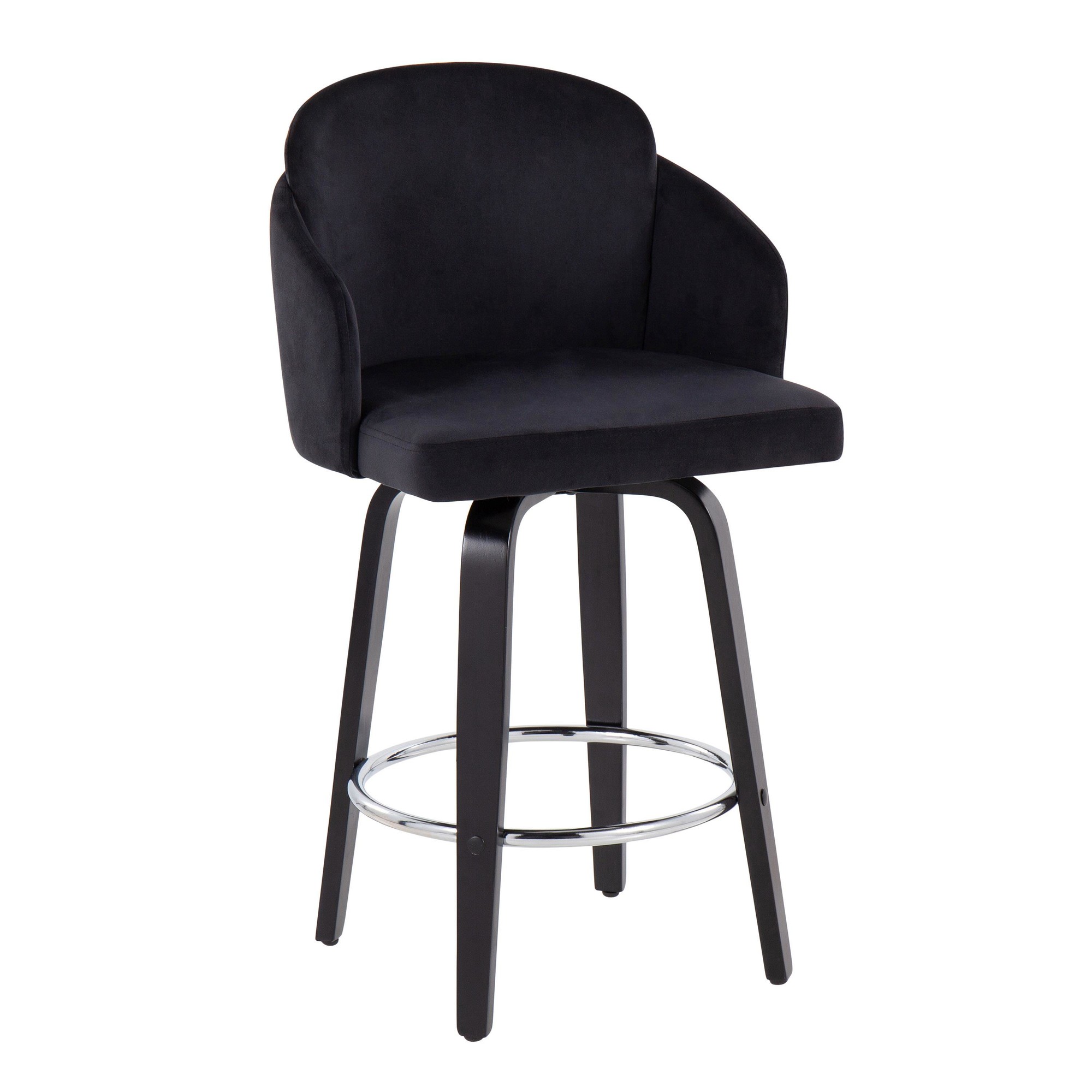 Dahlia Black Velvet Contemporary Counter Stool (Set of 2) 4 Dahlia Black Velvet Contemporary Counter Stool (Set of 2) - Image 4