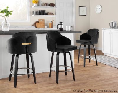 Dahlia Black Velvet Contemporary Counter Stool (Set of 2)