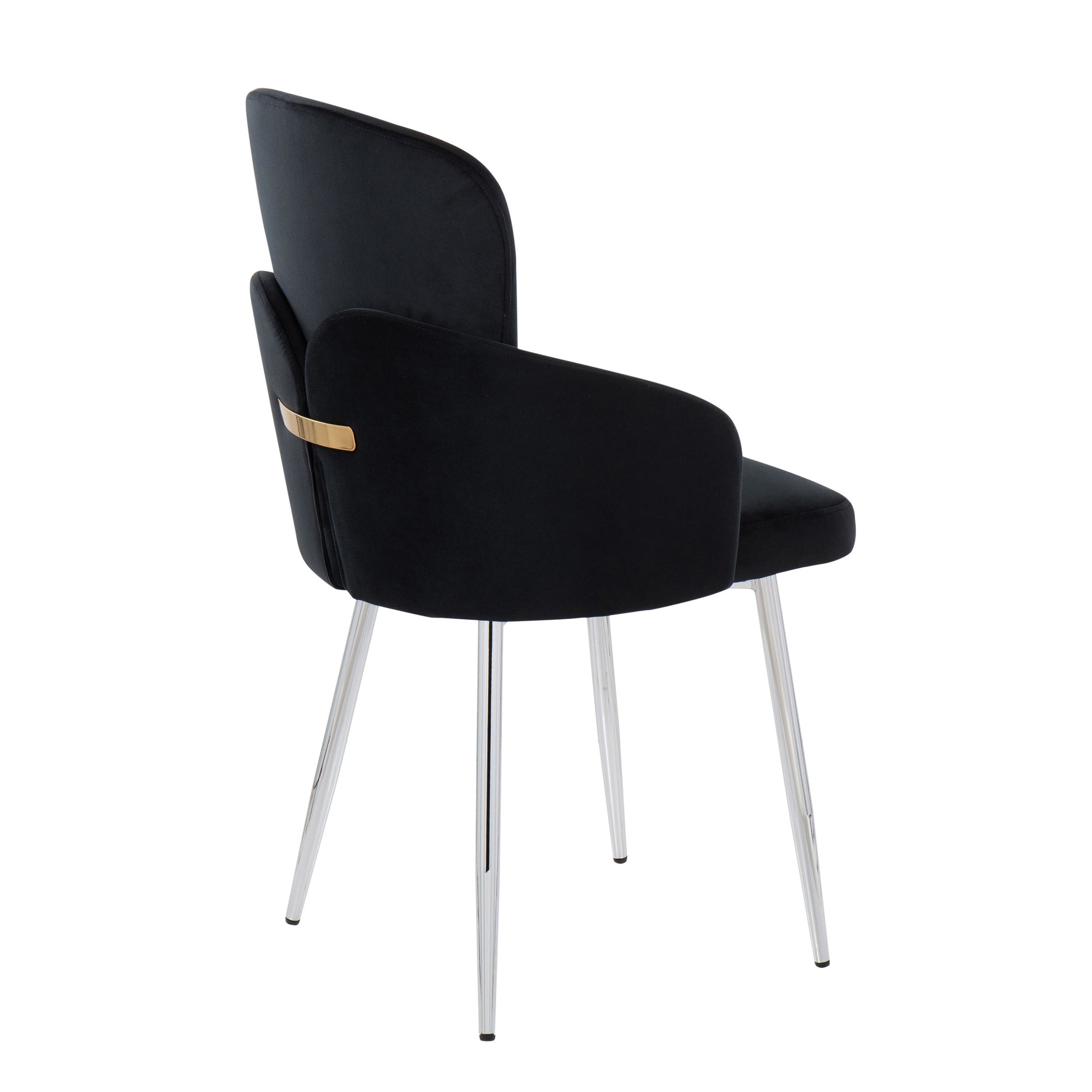 Dahlia Black Velvet Contemporary Dining Chairs Gold Accent (Set of 2) 4 Dahlia Black Velvet Contemporary Dining Chairs Gold Accent (Set of 2) - Image 4