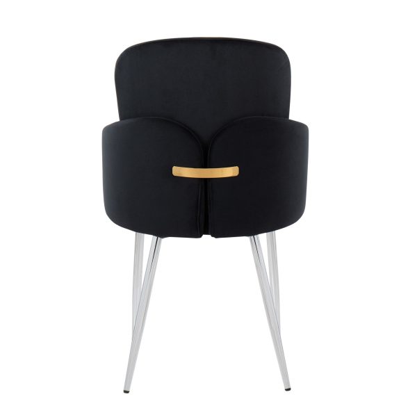 Dahlia Black Velvet Contemporary Dining Chairs Gold Accent Set of 2 4