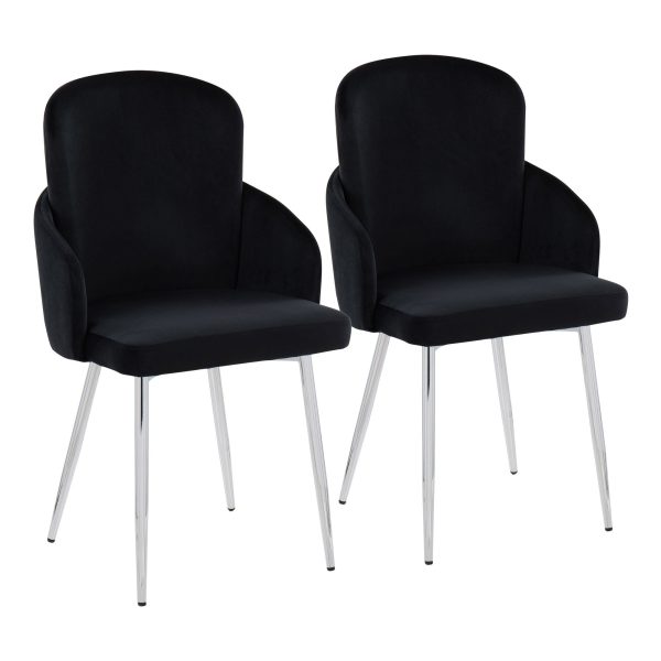 Dahlia Black Velvet Contemporary Dining Chairs Gold Accent Set of 2