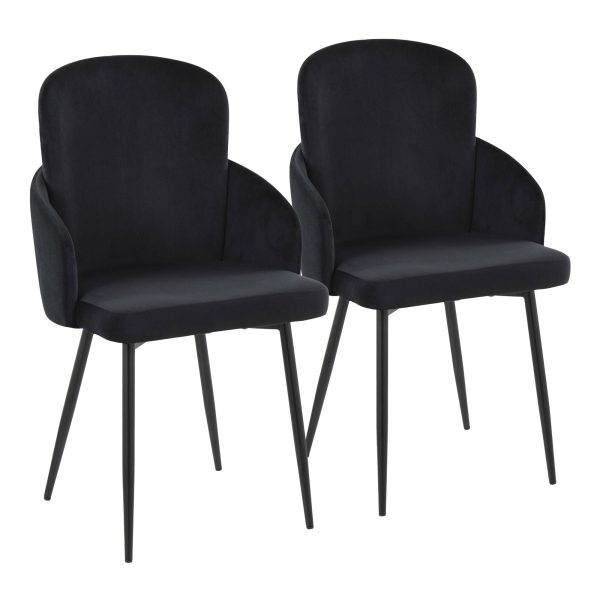 Dahlia Black Velvet and Metal Contemporary Dining Chairs Set of 2