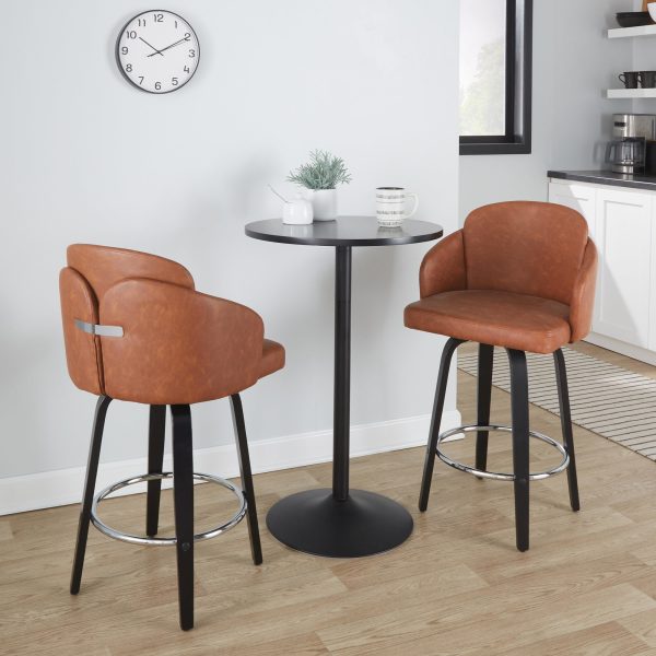 Dahlia Black Wood Camel Faux Leather Contemporary Counter Stools Set of 2 2