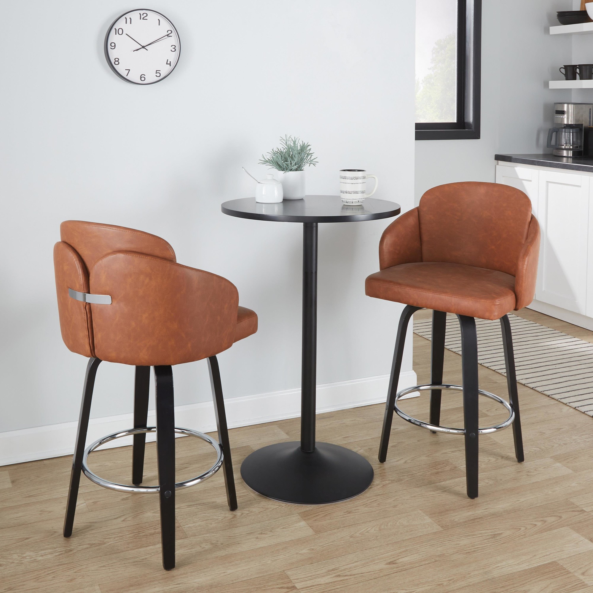 Dahlia Black Wood Camel Faux Leather Contemporary Counter Stools (Set of 2) 3 Dahlia Black Wood Camel Faux Leather Contemporary Counter Stools (Set of 2) - Image 3