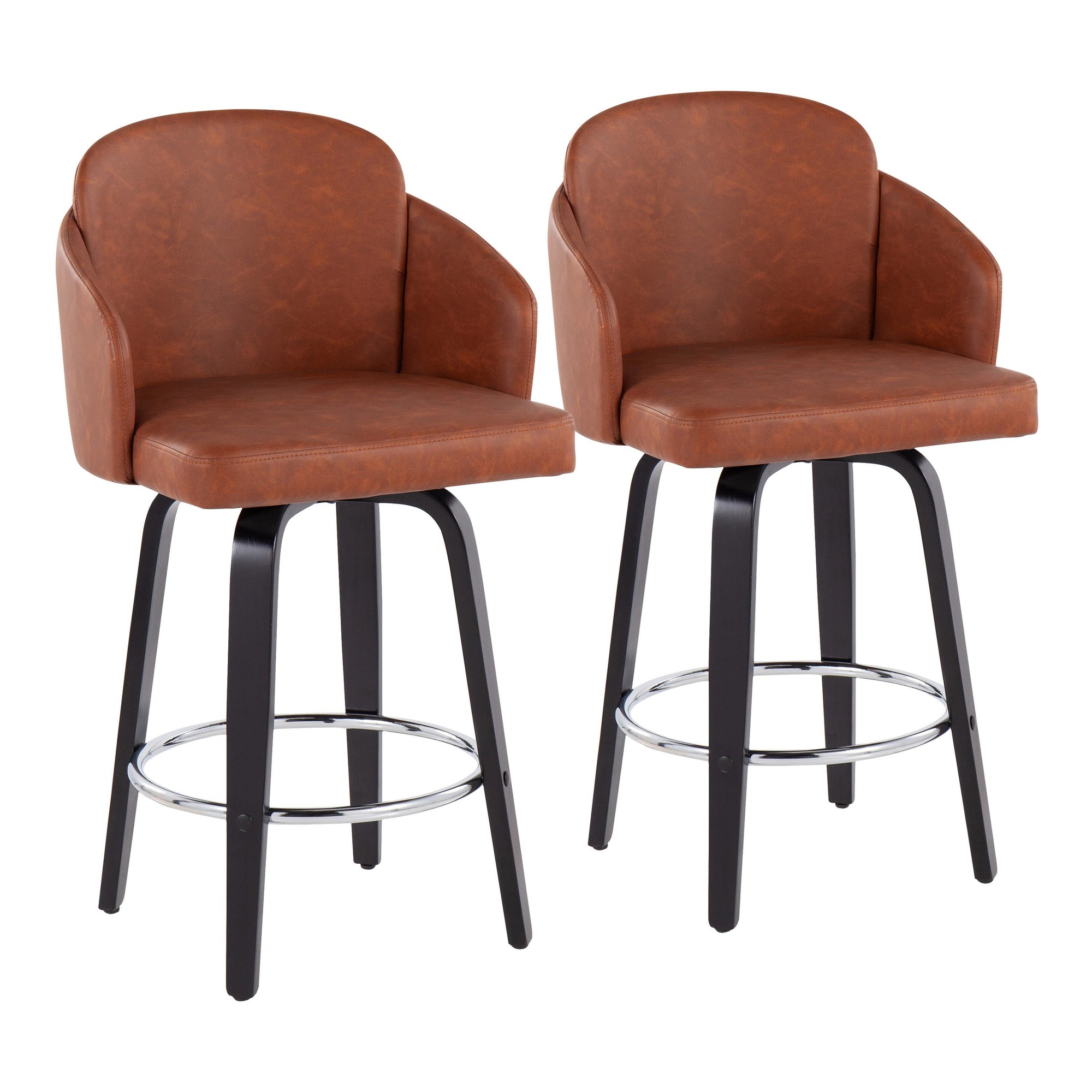 Dahlia Black Wood Camel Faux Leather Contemporary Counter Stools (Set of 2) 4 Dahlia Black Wood Camel Faux Leather Contemporary Counter Stools (Set of 2) - Image 4