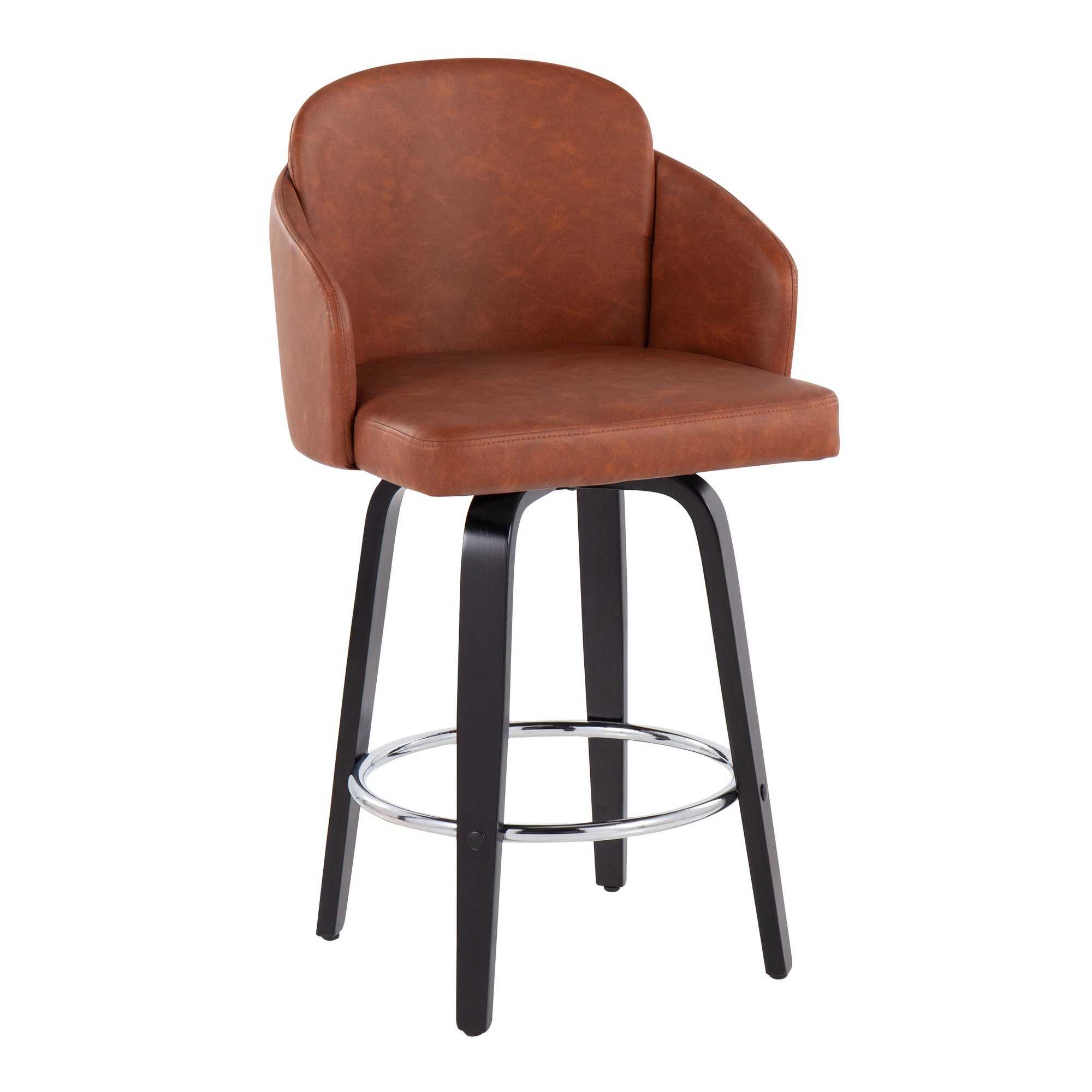Dahlia Black Wood Camel Faux Leather Contemporary Counter Stools (Set of 2) 5 Dahlia Black Wood Camel Faux Leather Contemporary Counter Stools (Set of 2) - Image 5