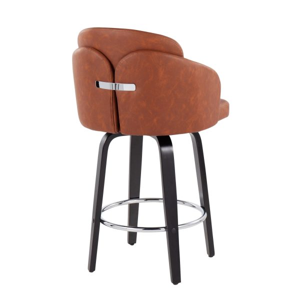 Dahlia Black Wood Camel Faux Leather Contemporary Counter Stools Set of 2 6