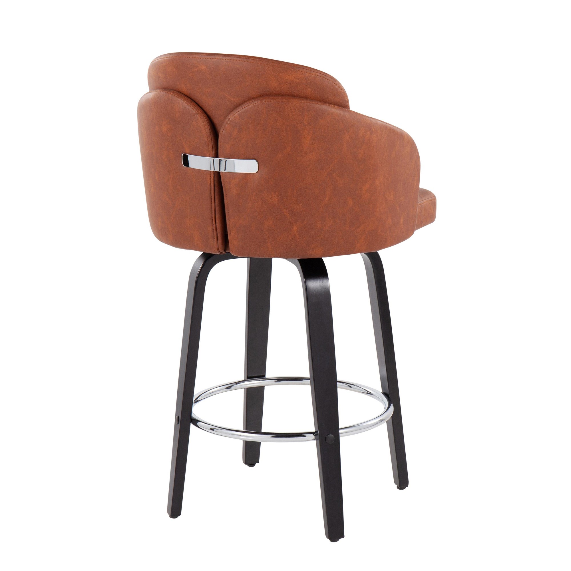 Dahlia Black Wood Camel Faux Leather Contemporary Counter Stools (Set of 2) 7 Dahlia Black Wood Camel Faux Leather Contemporary Counter Stools (Set of 2) - Image 7