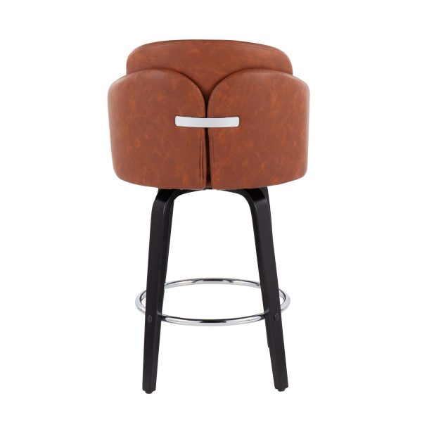 Dahlia Black Wood Camel Faux Leather Contemporary Counter Stools Set of 2 7
