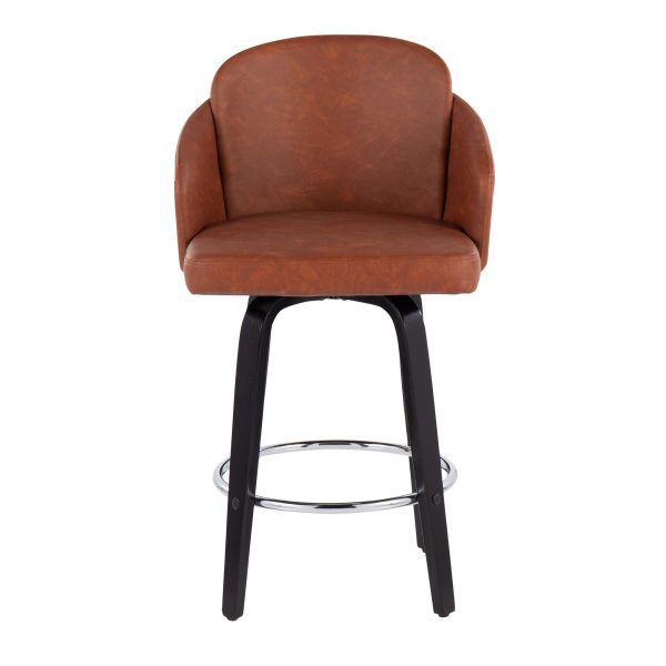 Dahlia Black Wood Camel Faux Leather Contemporary Counter Stools Set of 2 8