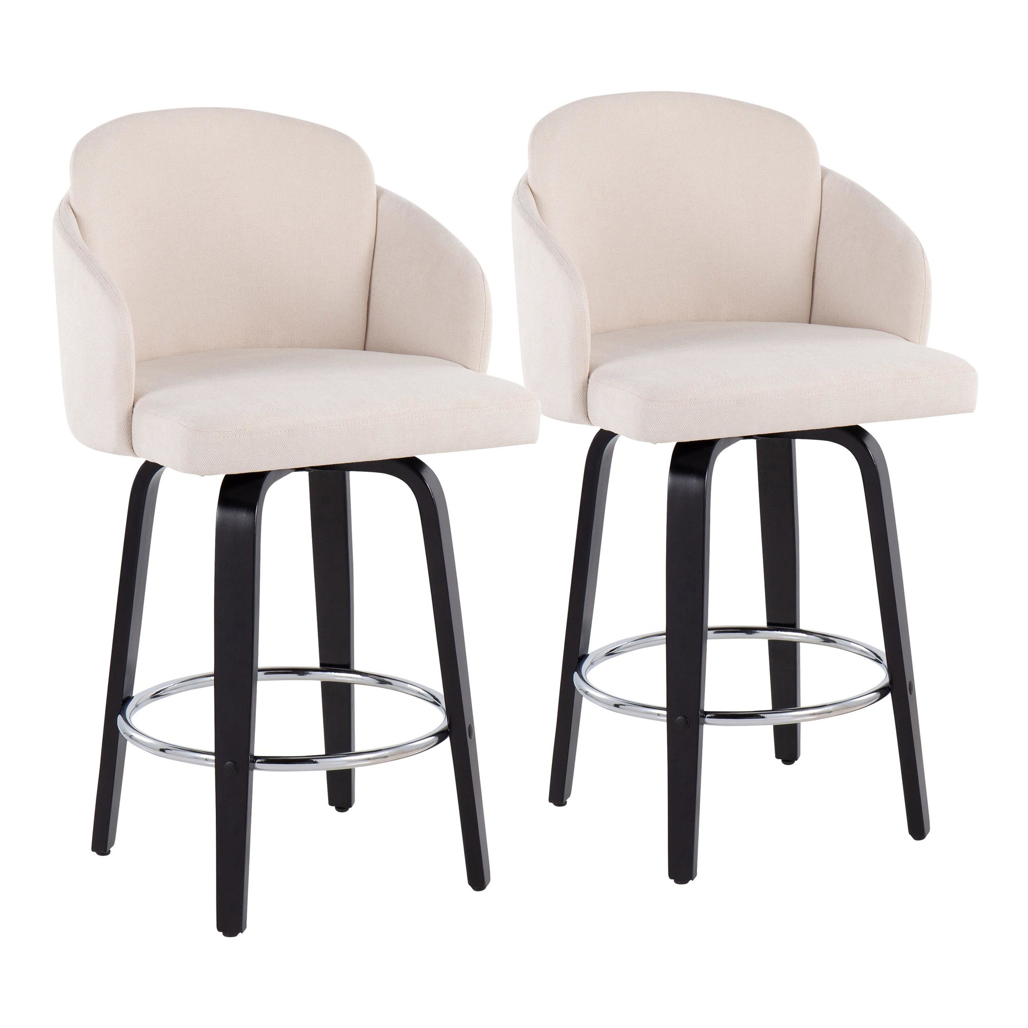 Dahlia Black Wood Cream Fabric Contemporary Counter Stools (Set of 2) 3 Dahlia Black Wood Cream Fabric Contemporary Counter Stools (Set of 2) - Image 3