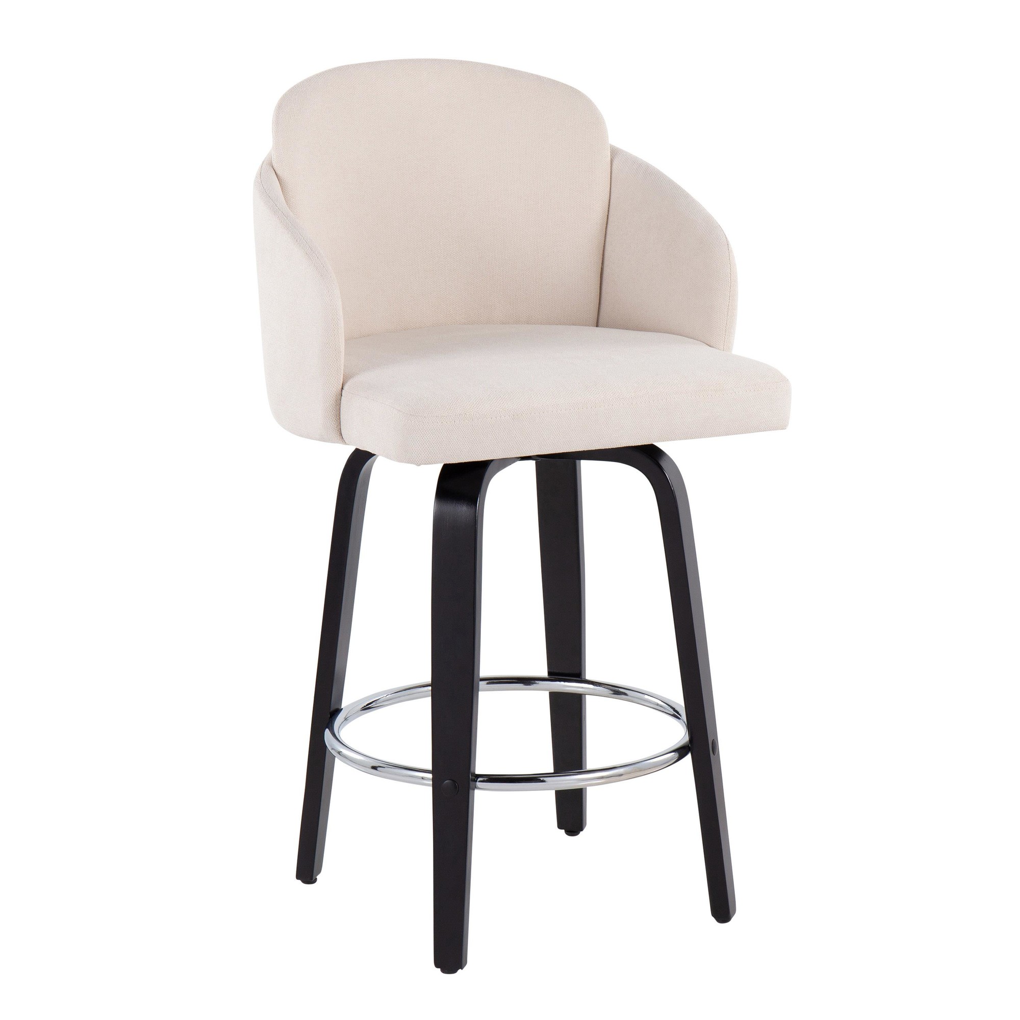 Dahlia Black Wood Cream Fabric Contemporary Counter Stools (Set of 2) 4 Dahlia Black Wood Cream Fabric Contemporary Counter Stools (Set of 2) - Image 4