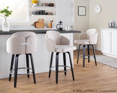 Dahlia Black Wood Cream Fabric Contemporary Counter Stools (Set of 2)