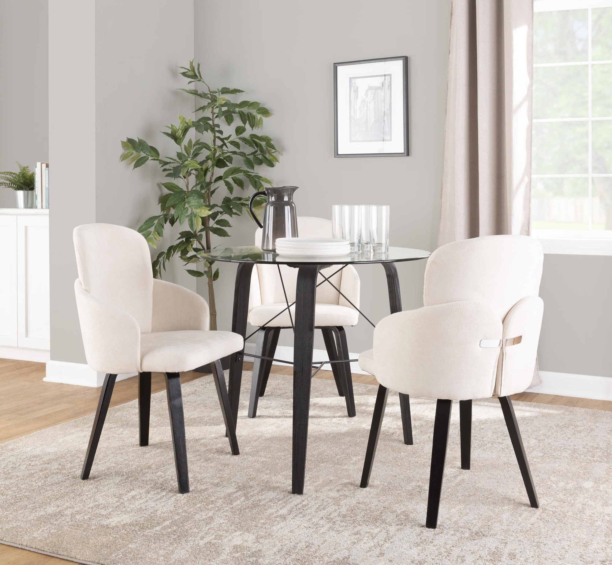Dahlia Black Wood Cream Fabric Contemporary Dining Chairs (Set of 2) 2 Dahlia Black Wood Cream Fabric Contemporary Dining Chairs (Set of 2) - Image 2