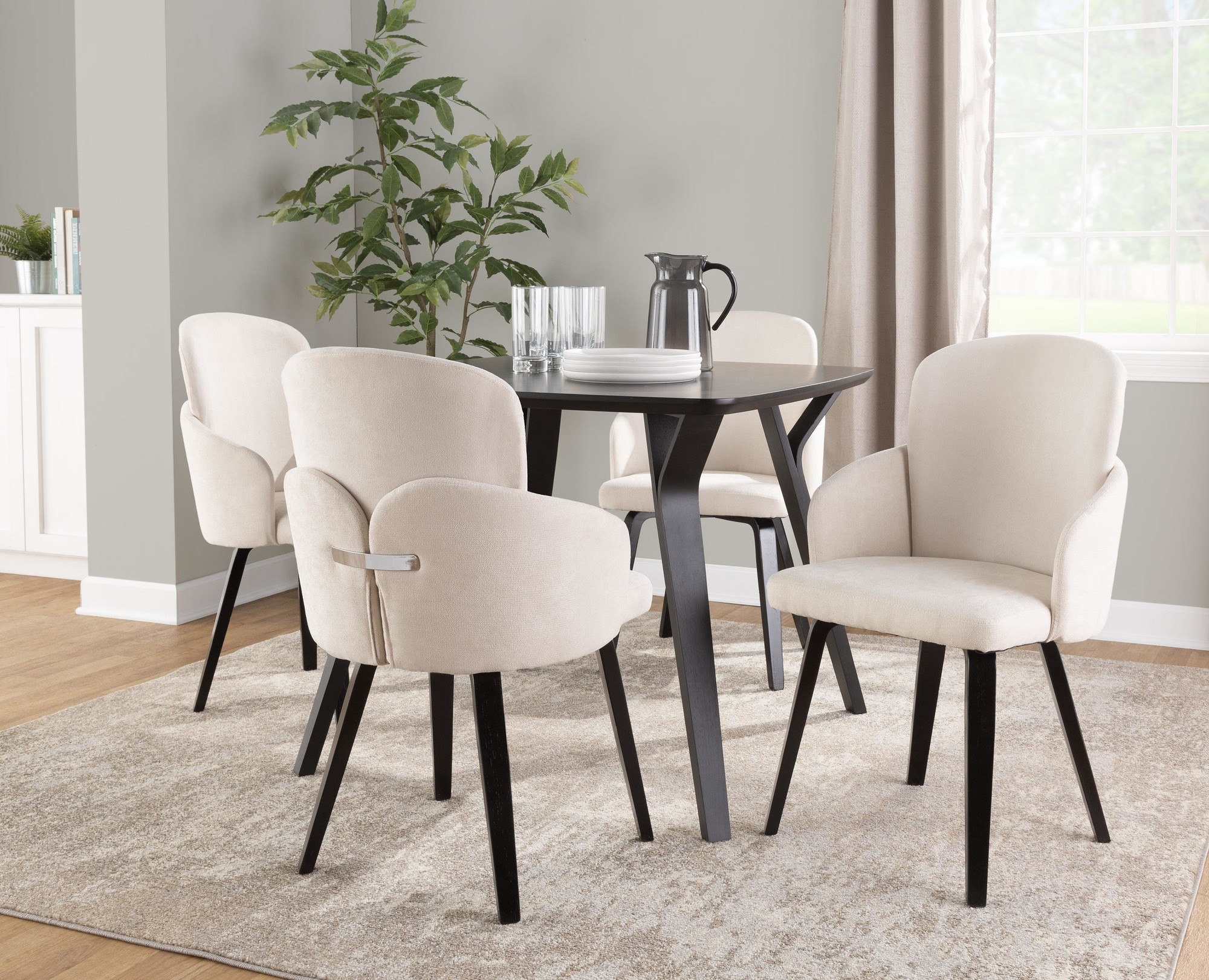Dahlia Black Wood Cream Fabric Contemporary Dining Chairs (Set of 2) 1 Dahlia Black Wood Cream Fabric Contemporary Dining Chairs (Set of 2)