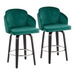 Dahlia Black Wood Green Velvet Contemporary Counter Stools (Set of 2) 14 Dahlia Black Wood Green Velvet Contemporary Counter Stools (Set of 2)