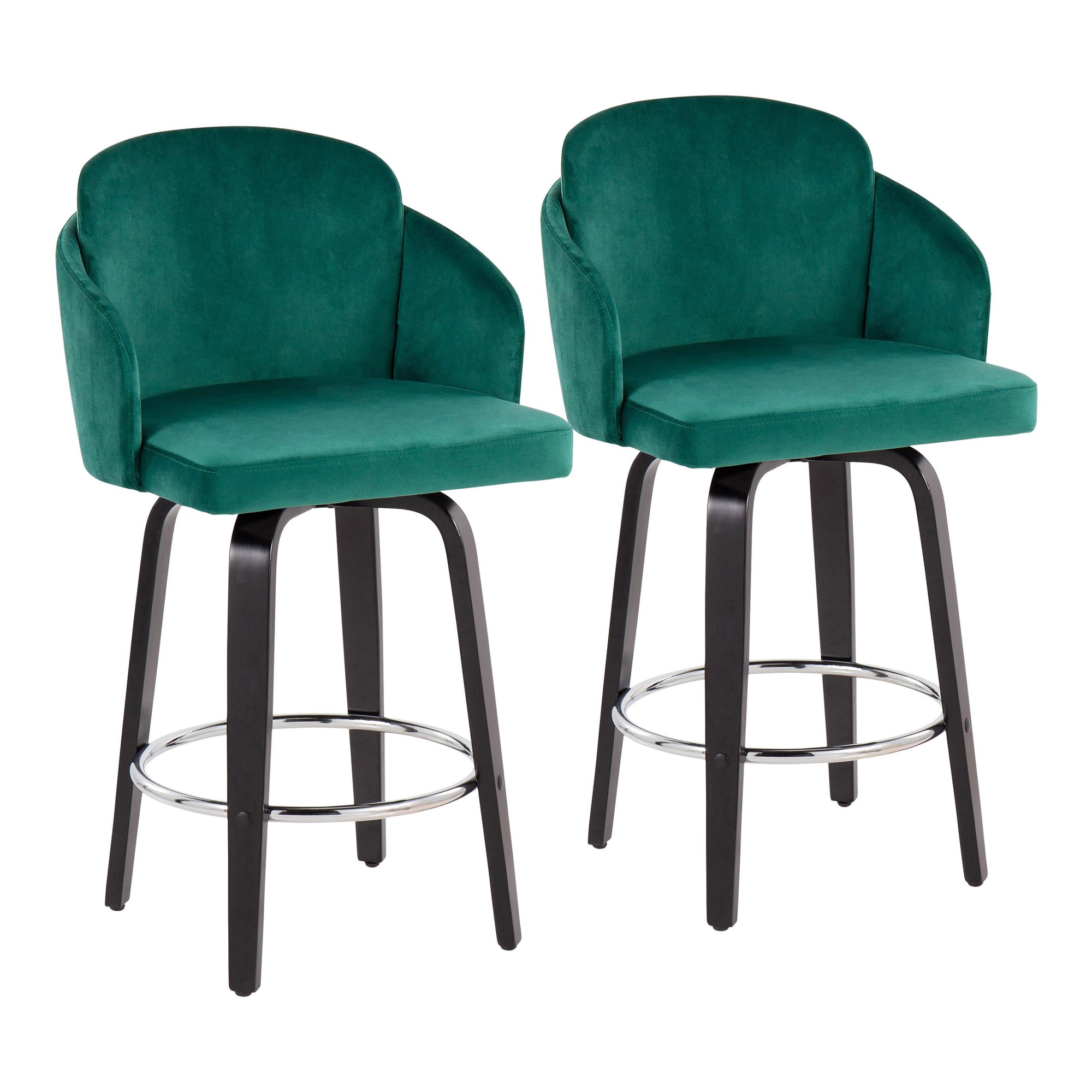 Dahlia Black Wood Green Velvet Contemporary Counter Stools (Set of 2) 3 Dahlia Black Wood Green Velvet Contemporary Counter Stools (Set of 2) - Image 3