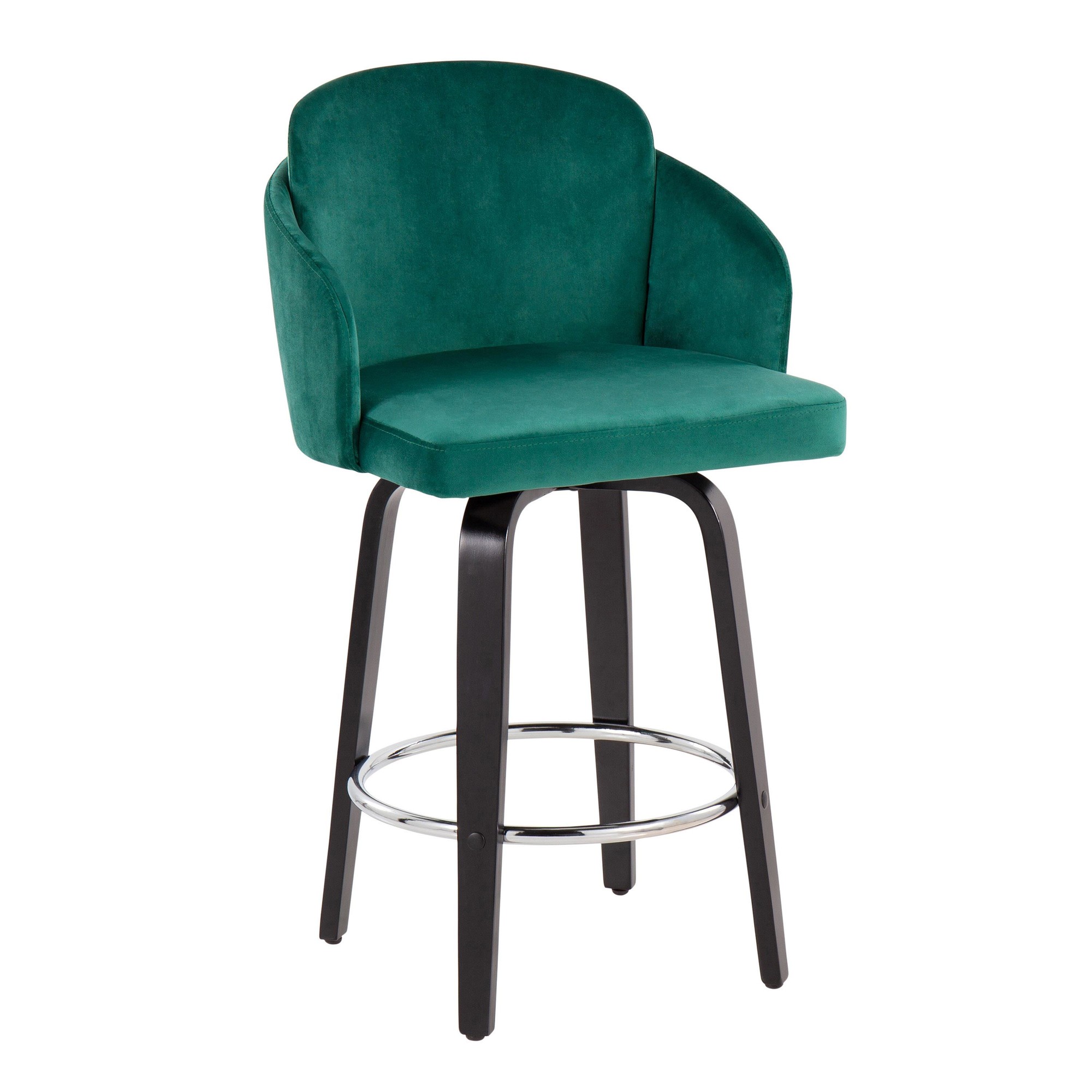 Dahlia Black Wood Green Velvet Contemporary Counter Stools (Set of 2) 4 Dahlia Black Wood Green Velvet Contemporary Counter Stools (Set of 2) - Image 4