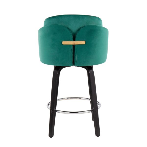Dahlia Black Wood Green Velvet Contemporary Counter Stools Set of 2 6