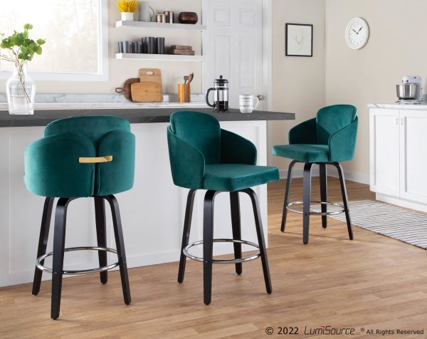 Dahlia Black Wood Green Velvet Contemporary Counter Stools Set of 2