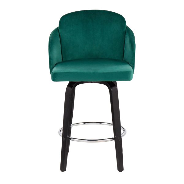 Dahlia Black Wood Green Velvet Contemporary Counter Stools Set of 2 7