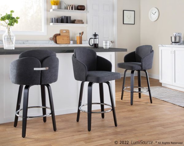 Dahlia Black Wood Grey Fabric Contemporary Counter Stools Set of 2 1