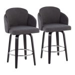 Dahlia Black Wood Grey Fabric Contemporary Counter Stools (Set of 2) 14 Dahlia Black Wood Grey Fabric Contemporary Counter Stools (Set of 2)