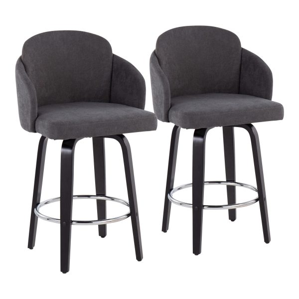 Dahlia Black Wood Grey Fabric Contemporary Counter Stools Set of 2 2